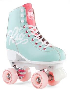 Women's Retro Quad Roller Skates in Mint and Pink